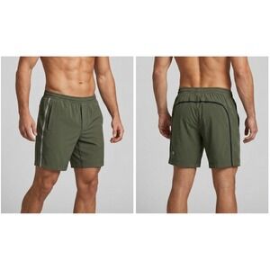 Lululemon Mens Surge Lined Shorts Olive Green Reflective Running Athletic Size M